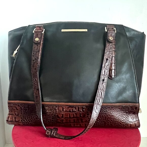 BRAHMIN Melbourne Smooth Leather Black Tote Satchel Shoulder Bag Compartments! - Picture 1 of 7